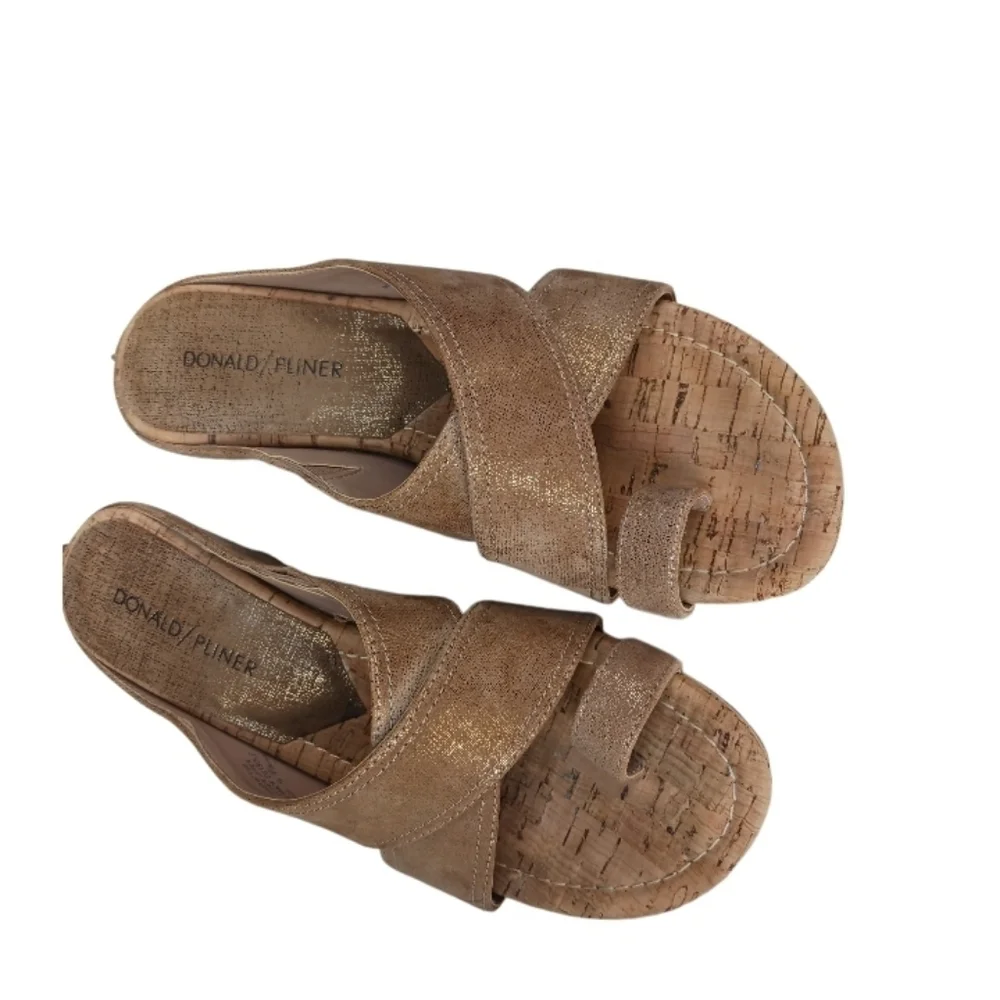 Donald J. Pliner Taupe Metallic Wedge Sandals